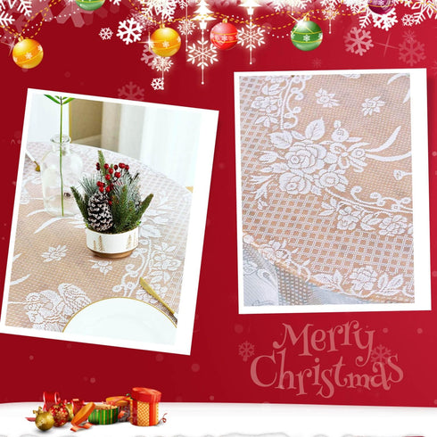 WUBODTI Christmas White Lace Rectangular Tablecloths, Floral Embroidered Angel Pattern, 60W x 84L for Baby Showers &