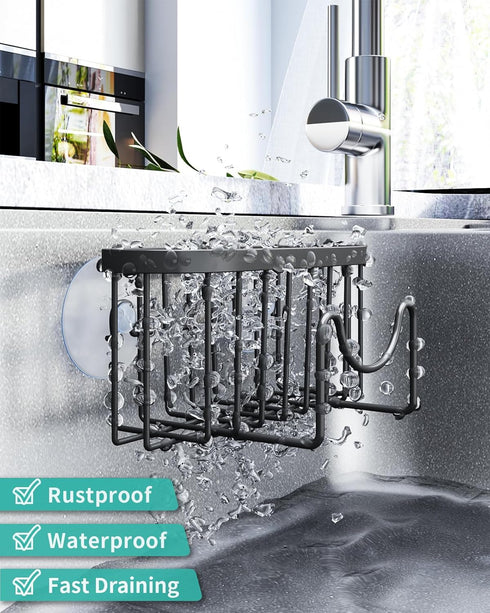 2 HapiRm Multifunctional Sponge Holder with Unique M-Shaped, Installation Methods Kitchen Sink Caddy Organizer