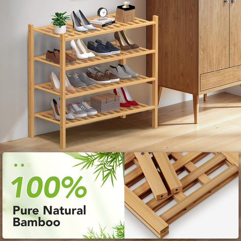4 Closet,Hallway,Entryway,Small 27"x11"x26" Haddockway Tier Bamboo Shoe Rack Storage Organizer, Multifunctional Free