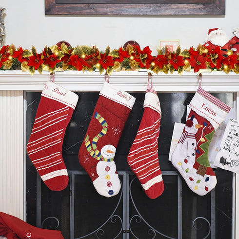Glintoper Christmas Poinsettia Garland - 5.9 FT Lighted Artificial Garland with 36 Red Flowers, Battery Operated