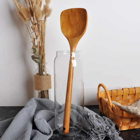 FJNATINH Wooden Spatula with Long Handle for Cooking - Kitchen Cookware