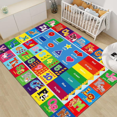 3'X5' Kids Rug for Playroom, ABC Educational Play Mat, Non-Slip Soft Rugs for Kids Room, Toddler Baby Nursery Floor Rug