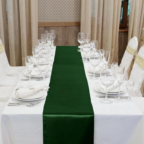 ANECO 4 Pack Forest Green Satin Table Runner 12 x 108 Inch for Wedding Banquet Party Decoration