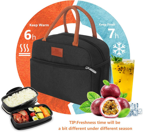 CCidea Insulated Lunch Bag for Men/Women, Small Leakproof Reusable Lunch Tote for Work/Office/Picnic/Travel - Black