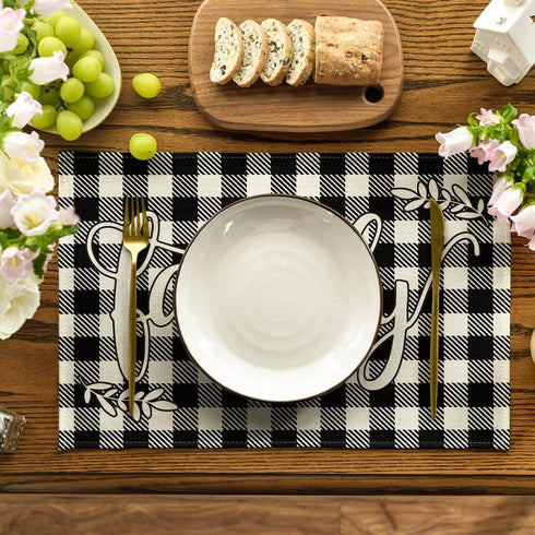 Artoid Mode Love Family Together Home Buffalo Plaid Placemats for Dining Table, 12 x 18 Inch Set of 4 Holiday Vintage