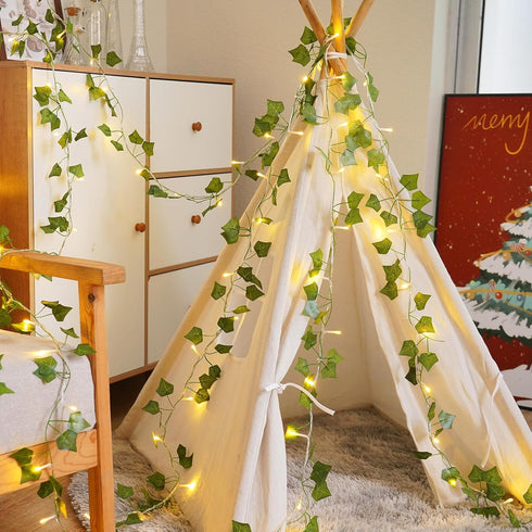 33FT 100 KASZOO LED Ivy Vine Lights - PVC Plug in Leaf String Lights with Remote & Timer, Pre-Wrapped Garland