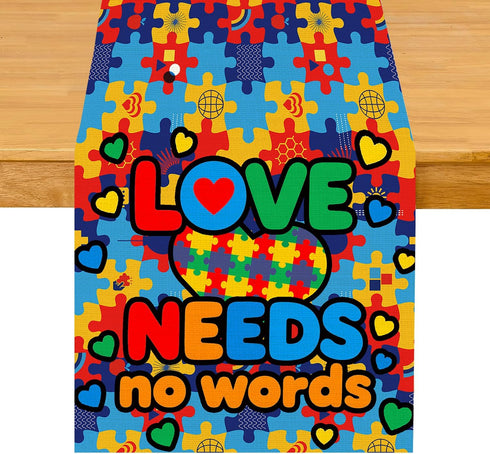 UEQIKI Autism Awareness Table Runner for Home Party Decorations Seasonal Summer Washable Kitchen