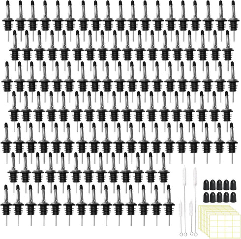 120 Pack Stainless Steel Bottle Pourers Tapered Liquor Pourers with Rubber Dust