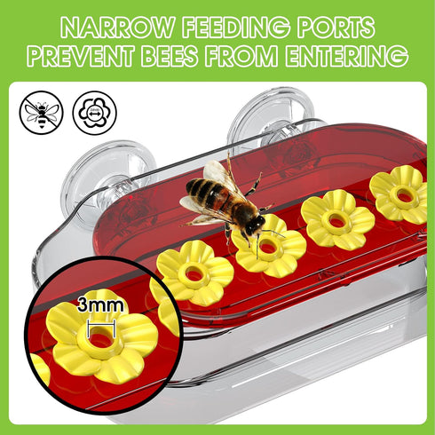 Window Hummingbird Feeder, Strong Suction Cup with 4 Feeding Ports, Easy to Clean and Refill Plastic Feeder, 10oz