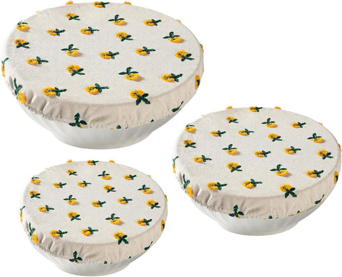 Reusable Bowl Covers for Bread Proofing, Embroidered Daisy Linen Cotton Cloth, Eco-friendly