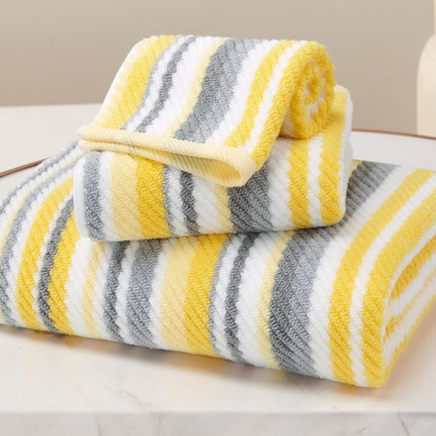 Bath Towels with Hanging Loops, 3PC Striped Towels - 100% Cotton, Quick