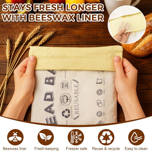 2 Packs Beeswax Bread Bags for Sourdough, Reusable Bread Bags for Homemade Sourdough, Food Grade Cotton Bees Wax Bag