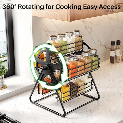 Countertop Rotating Spice Rack Organizer for Large Cabinets Kitchen with Thicken Spice Jars and Labels, Spinning Like