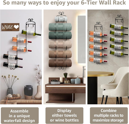 6 Sorbus Towel Rack Wall Mounted Metal Towel Holder for Bathroom Wall, Washcloth, Rolled Bath Towels, Spa, Gym, Camper