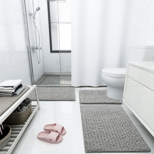 Arotive Luxury Chenille Toilet Rugs U-Shaped, Extra Soft Thick Absorbent Non-Slip Bathroom Mats, Grey