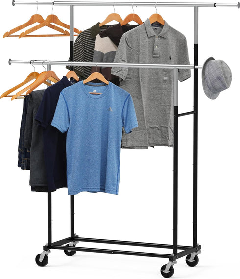 Simple Houseware Standard Double Rod Garment Rack in Black