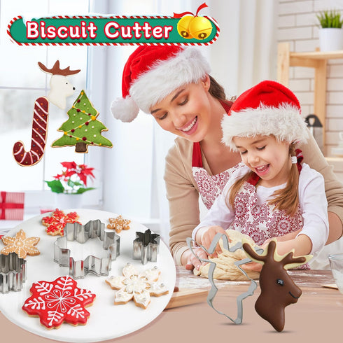 KALAIEN 18Pcs Christmas Cookie Cutters Set, Holiday Cookie Cutter Shapes: Reindeer, Snowflake, Christmas Tree,