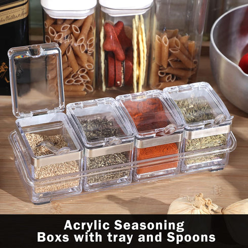 2 Set 10 4 3.2 8 Acrylic Seasoning Organizer Box x x in Clear Seasoning Rack Spice Pot Condiment Container with Lid