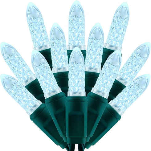 SWEET SHINE 100 Cool White Faceted One-Piece LED Christmas Lights, 33 ft Green Cord