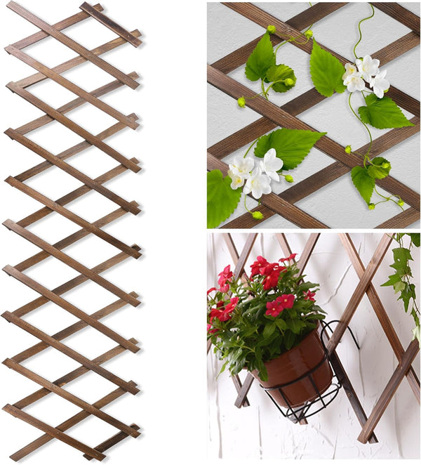 Wood Lattice Fence Panels for Outside, 13.4"x78.8" Expandable Natural Wooden Trellis for Climbing Plants