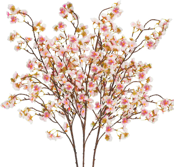 Uieke Silk Cherry Blossom Branches, 40.5in Artificial Flowers for Wedding Home Decor, Set of 3, Pink