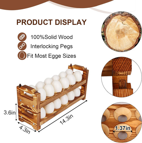 CVHOMEDECO. Wooden Egg Holder Fresh Egg Holders Countertop Firewood Egg Collecting Rack for Gathering Fresh eggs, Stackable with 24 eggs, Home Kitchen Organizer, Set of 2 PCS by CVHOMEDECO.