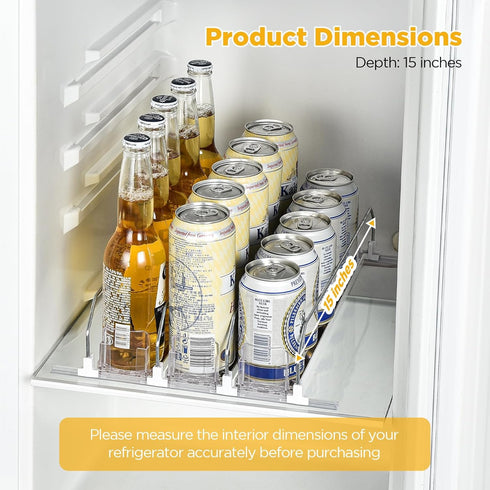 OTraki Drink Organizer for Fridge, Soda Can Dispenser with Pusher Glide, Adjustable Beverage Storage for 15 Cans