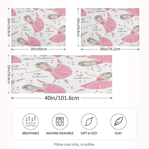 AUUXVA Girl Satin Pillowcase - Queen Size Ballet Ballerina Pillow Sham with Envelope Closure for Kids