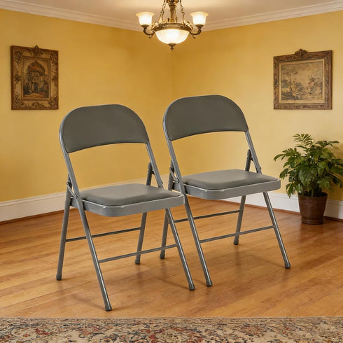 Simple Deluxe 2 Pack Folding Chairs Padded Leather Seats, Heavy-Duty Metal Frame