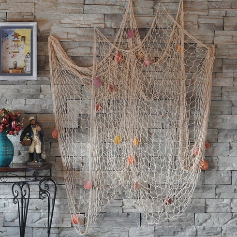 Rosoz Nature Fish Net Wall Decoration with Shells, Ocean Themed Wall Hangings for Party Decor