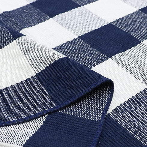 SEEKSEE Cotton Buffalo Plaid Rug 27.5"x43" Navy Blue and White Checked Washable Doormats for Indoor Outdoor