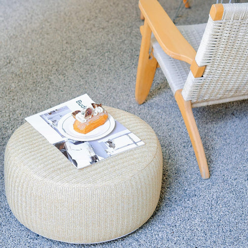 weruisi D21x H10 Woven Inflatable Ottoman with Air Pump Outdoor Indoor Pouf Patio Footrest Stool with Portable Handle