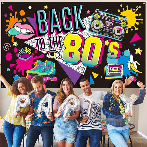 Irenare Back to The 80's Party Banner Decorations Supplies for Photography Background, 73 x 43 x 0.04 Inch