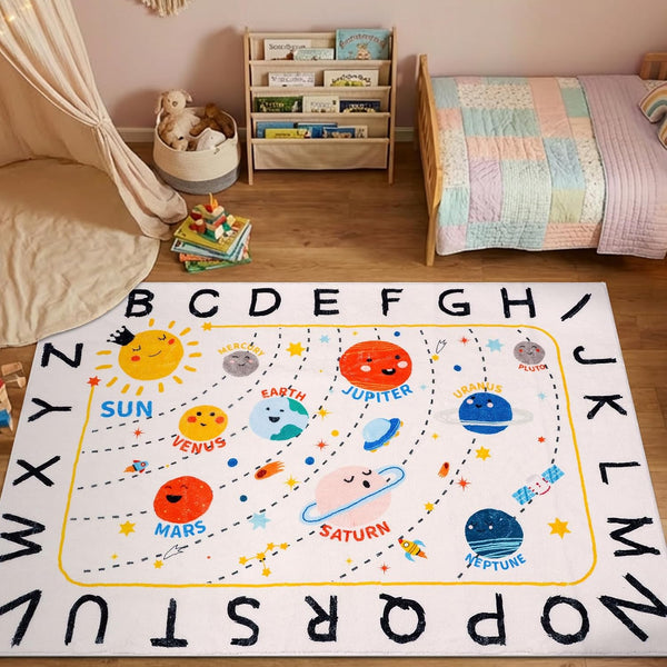 Soft ABC Kids Rug,59x39 in Washable Large Classroom Rug,Non-Slip Educational Nursery Rug,Solar