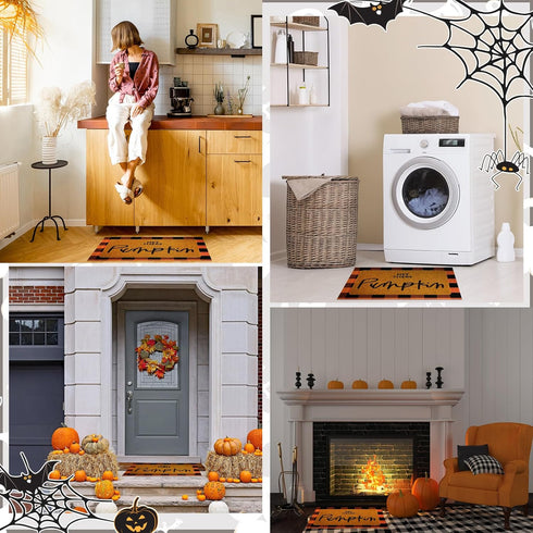 Fabbay 2 Pcs Fall Welcome Doormat, Layered Buffalo Plaid Rug, Pumpkin Rug for Fall