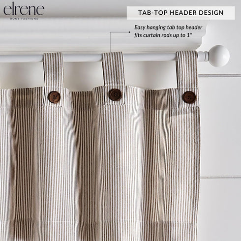 Elrene Home Fashions Tucker Ticking Stripe Tier Window Curtains, Set of 2, 30" x 24"