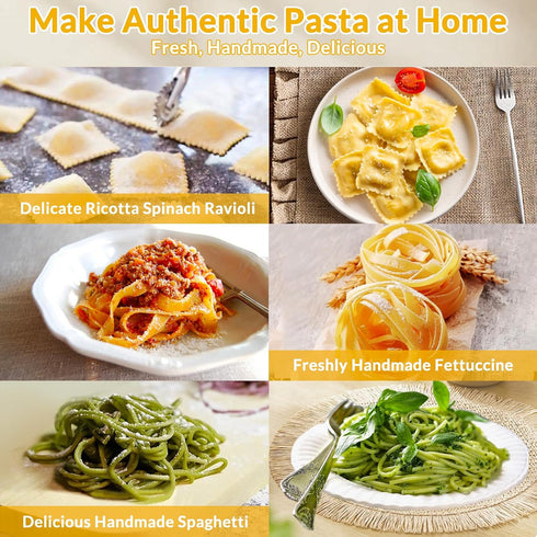 7 Settings 2-in-1 Pasta Maker with Thickness Roller, Cutter, Hand Crank and Table Clamp, Stainless Steel Manual Pasta