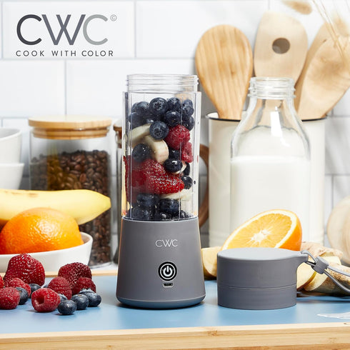 COOK WITH COLOR Mini Portable Blender, 250W Power, 12oz Capacity, Stainless Steel Blade, Wireless/USB Rechargeable, Grey