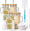 24oz Ribbed Glass Tumbler With Handle,4Pack Glass Cup with Lids and Straws,Reusable