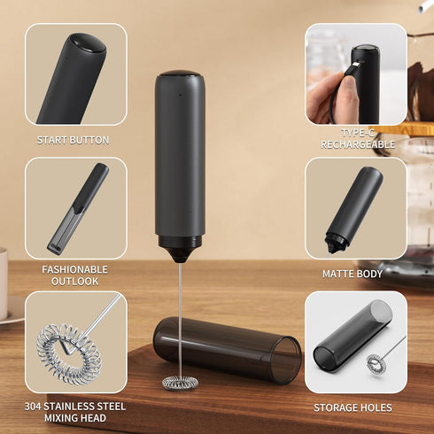 BONACHEF Rechargeable Milk Frother Handheld with Cover Electric Handheld Foam Maker Portable Drink Mixers