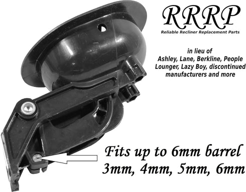 Reliable Recliner Replacement Parts Small Oval Black Plastic Pull Handle, Fits 3mm & 6mm Cables