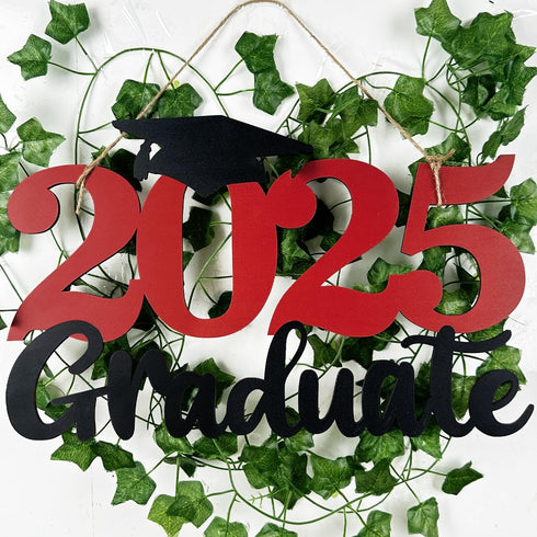 2025 Graduation Party Decorations, Wooden Sign Red Class of 2025 Photo Booth Props, 15.75x9.84 inches