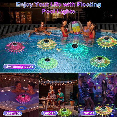 ZRYBOMY 6 IPX8 1 Pack RGB Solar Floating Pool Lights, Smart Auto ON/Off Pool Light with Lighting Modes, Waterproof LED