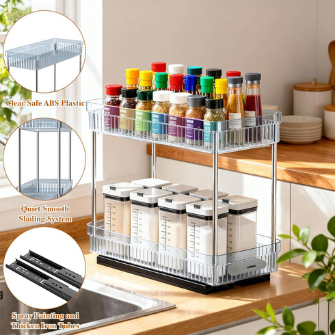 DABIGE 3 Pack 2 Need:12'' 11'' 5'' Pull Out Spice Rack Organizer for Cabinet, Tier Slide Out Spice Racks Organizer