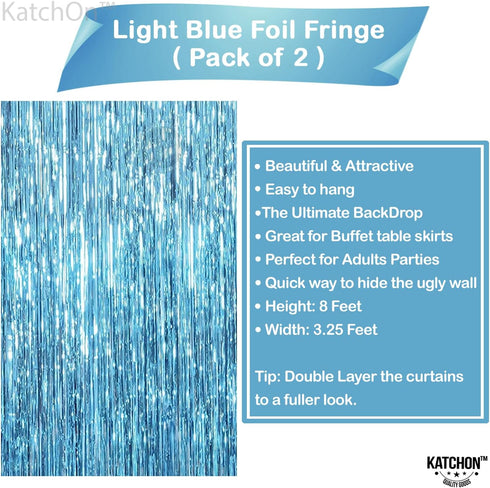 KatchOn XtraLarge Blue Foil Fringe Curtain, 8x3.2 Feet, Pack of 2 for Under The Sea Party Decorations