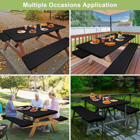 72in, Play Tailor Picnic Table Cover with Bench Covers Camping Essentials Waterproof Windproof Camping Tablecloth
