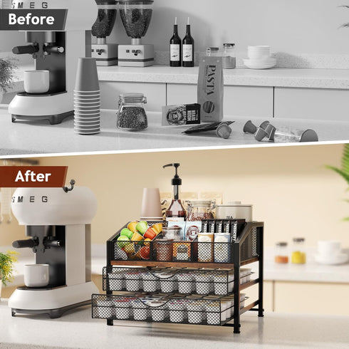 Countertop, Homsorout Coffee Bar Organizer - Coffee Station for Metal and Wood K Cup holder Storage Basket for Coffee