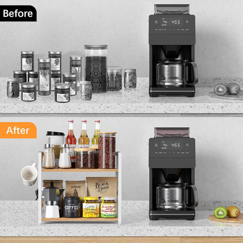 Kitchen-Countertop-Organizer-Shelf, 2 Counter,Wooden RUILALIFE Tier Coffee Bar Station Organizer for Spice Rack Shelf