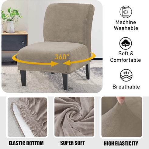 UCCONO Armless Accent Chair Slipcovers, Thick Velvet Slipper Accent Chair Covers for Living Room/Hotel Oversized Big