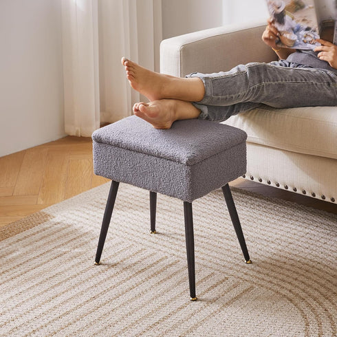 4 15.7" 11.8" 18.1" YD-SMS137G Aibiju Vanity Stool Chair Teddy Velvet with Storage, Grey Ottoman with Storage, Furry